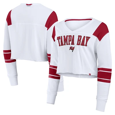 Women's Fanatics White Tampa Bay Buccaneers Stretch Cropped Fashion Long Sleeve T-Shirt