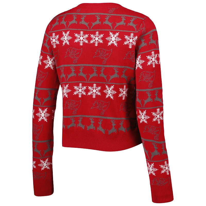 Women's FOCO Red Tampa Bay Buccaneers Ugly Holiday Cropped Sweater