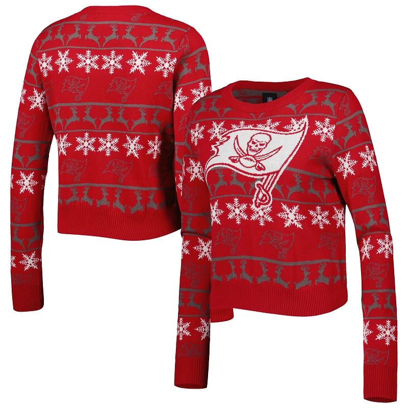 Women's FOCO Red Tampa Bay Buccaneers Ugly Holiday Cropped Sweater