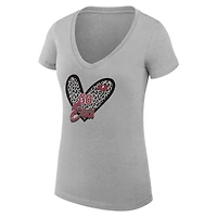 Women's G-III 4Her by Carl Banks Heather Gray Tampa Bay Buccaneers Super-Slim Fit Lightweight Leopard Heart V-Neck T-Shirt