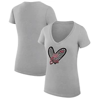 Women's G-III 4Her by Carl Banks Heather Gray Tampa Bay Buccaneers Super-Slim Fit Lightweight Leopard Heart V-Neck T-Shirt