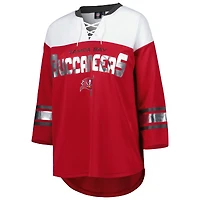 Women's G-III 4Her by Carl Banks Red/White Tampa Bay Buccaneers Double Team 3/4-Sleeve Lace-Up T-Shirt