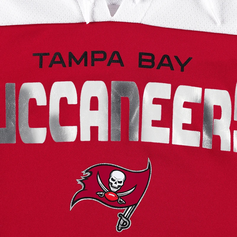 T-shirt à lacets manches 3/4 pour femme G-III 4Her by Carl Banks Rouge/Blanc Tampa Bay Buccaneers Double Team