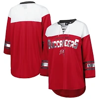 T-shirt à lacets manches 3/4 pour femme G-III 4Her by Carl Banks Rouge/Blanc Tampa Bay Buccaneers Double Team