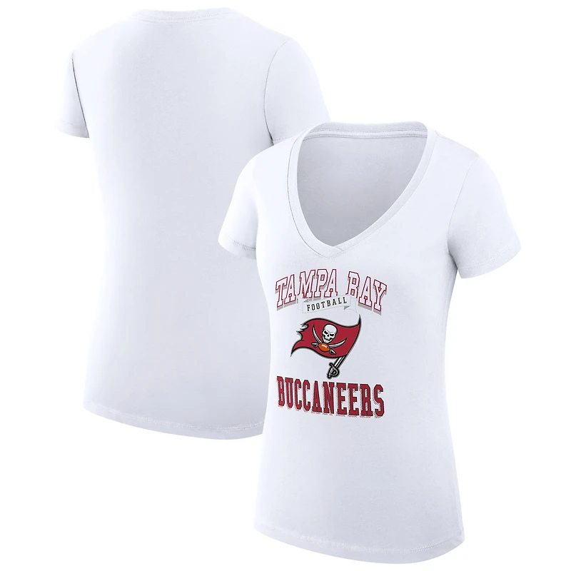 T-shirt léger à col en V et coupe ultra-ajustée G-III 4Her par Carl Banks pour femme, imprimé logo de l'équipe des Tampa Bay Buccaneers.