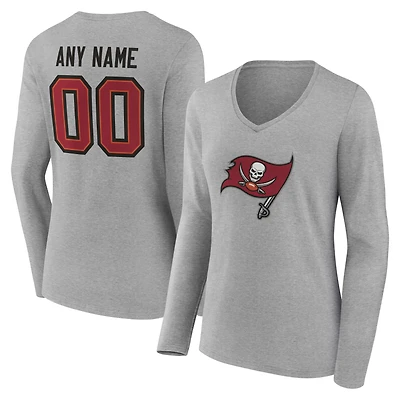 Women's Gray Tampa Bay Buccaneers Team Authentic Personalized Name & Number Long Sleeve V-Neck T-Shirt