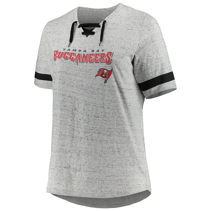 Women's Heather Gray Tampa Bay Buccaneers Plus Lace-Up V-Neck T-Shirt