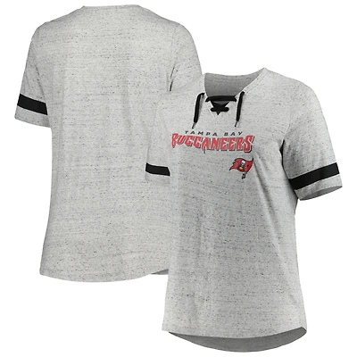Women's Heather Gray Tampa Bay Buccaneers Plus Lace-Up V-Neck T-Shirt
