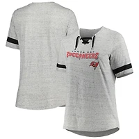 Women's Heather Gray Tampa Bay Buccaneers Plus Lace-Up V-Neck T-Shirt