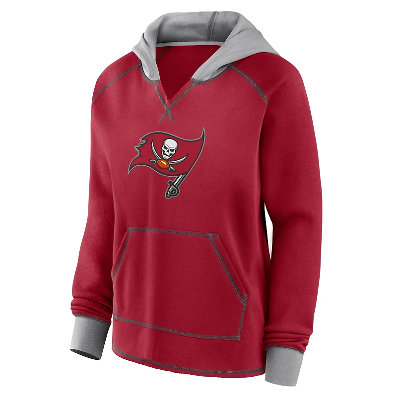 Sweat à capuche col en V molleton Boom des Buccaneers de Tampa Bay pour femme avec logo rouge athlétique