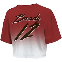 T-shirt court à trois mélanges avec nom et numéro de joueur Majestic Threads Tom Brady rouge/blanc Tampa Bay Buccaneers pour femmes
