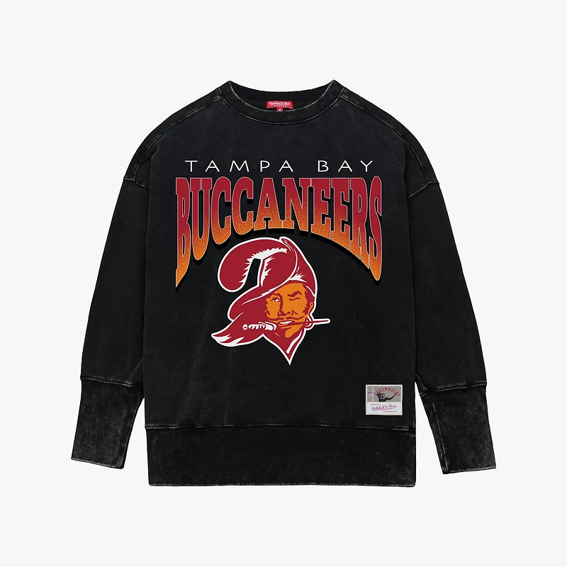 Women's Mitchell & Ness  Black Tampa Bay Buccaneers Delineate Mineral Wash Crewneck Sweatshirt
