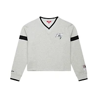 Women's Mitchell & Ness Gray Tampa Bay Buccaneers  Cropped V-Neck Sweatshirt