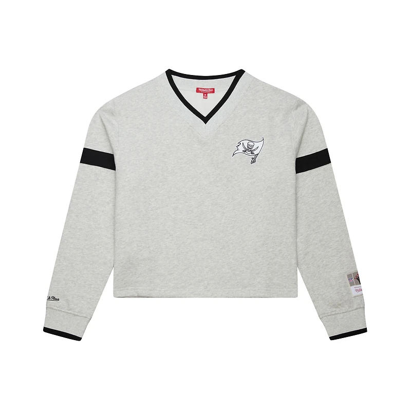 Women's Mitchell & Ness Gray Tampa Bay Buccaneers Cropped V-Neck Sweatshirt