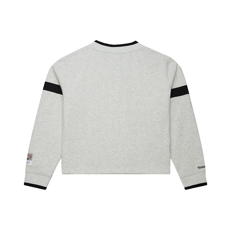 Sweat-shirt court à col en V gris Mitchell & Ness pour femme, Tampa Bay Buccaneers