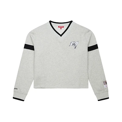 Women's Mitchell & Ness Gray Tampa Bay Buccaneers  Cropped V-Neck Sweatshirt