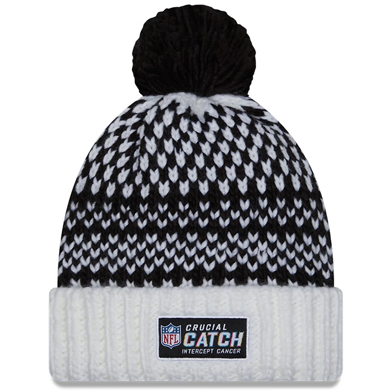 Bonnet en tricot à pompon à revers NFL Crucial Catch New Era pour femme, noir/blanc, Tampa Bay Buccaneers 2023