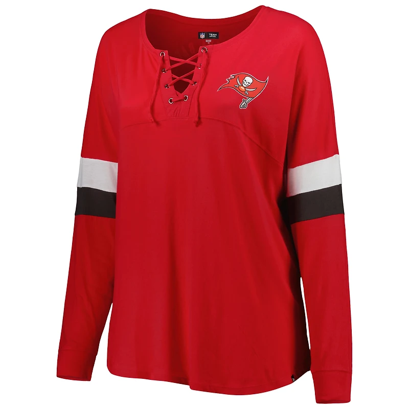 T-shirt à manches longues col en V et lacets pour femme des Tampa Bay Buccaneers de New Era, rouge, taille plus