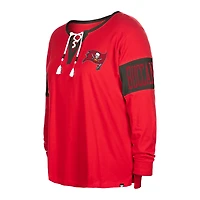 Women's New Era  Red Tampa Bay Buccaneers Plus Lace-Up Notch Neck Long Sleeve T-Shirt