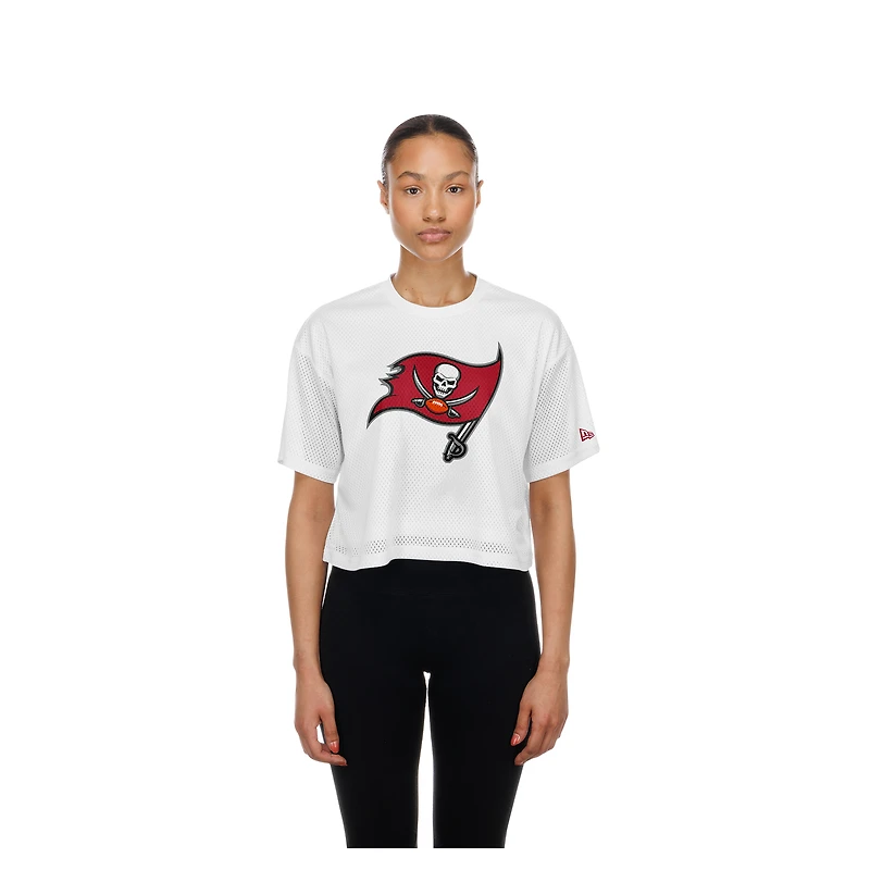 T-shirt court en maille blanche New Era pour femme, Tampa Bay Buccaneers, été