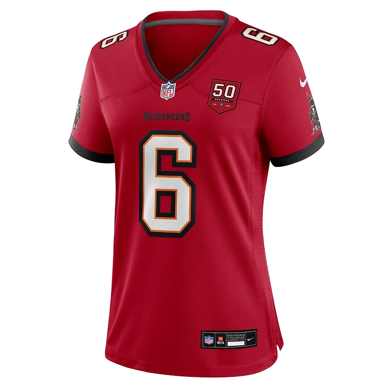 Maillot Nike Baker Mayfield rouge pour femme, équipe des Tampa Bay Buccaneers, 50e saison