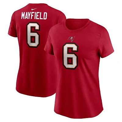 T-shirt Nike Baker Mayfield blanc pour femme avec nom et numéro des Tampa Bay Buccaneers