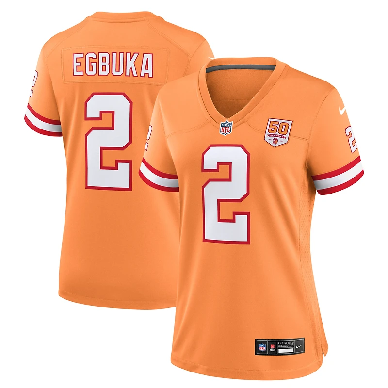Maillot Nike Emeka Egbuka Creamsicle pour femme, équipe alternative 2 des Buccaneers de Tampa Bay, 50e saison