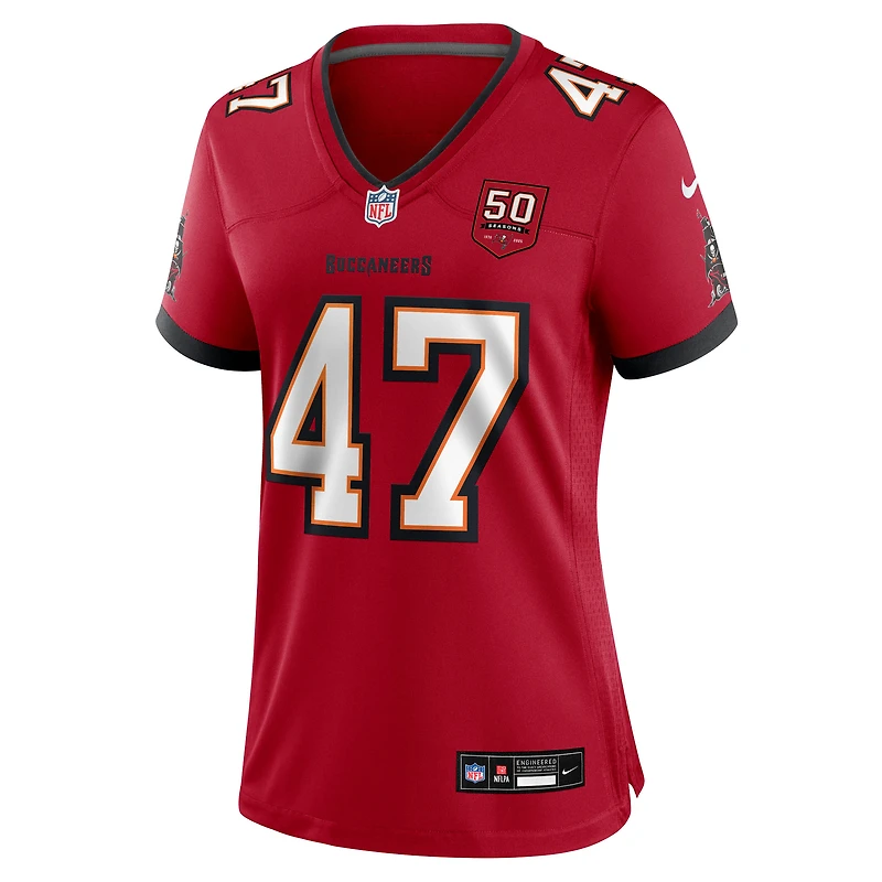 Maillot Nike John Lynch rouge pour femme, 50e anniversaire des Tampa Bay Buccaneers