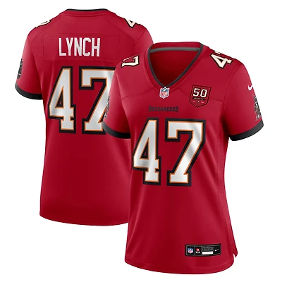 Maillot Nike John Lynch rouge pour femme, 50e anniversaire des Tampa Bay Buccaneers
