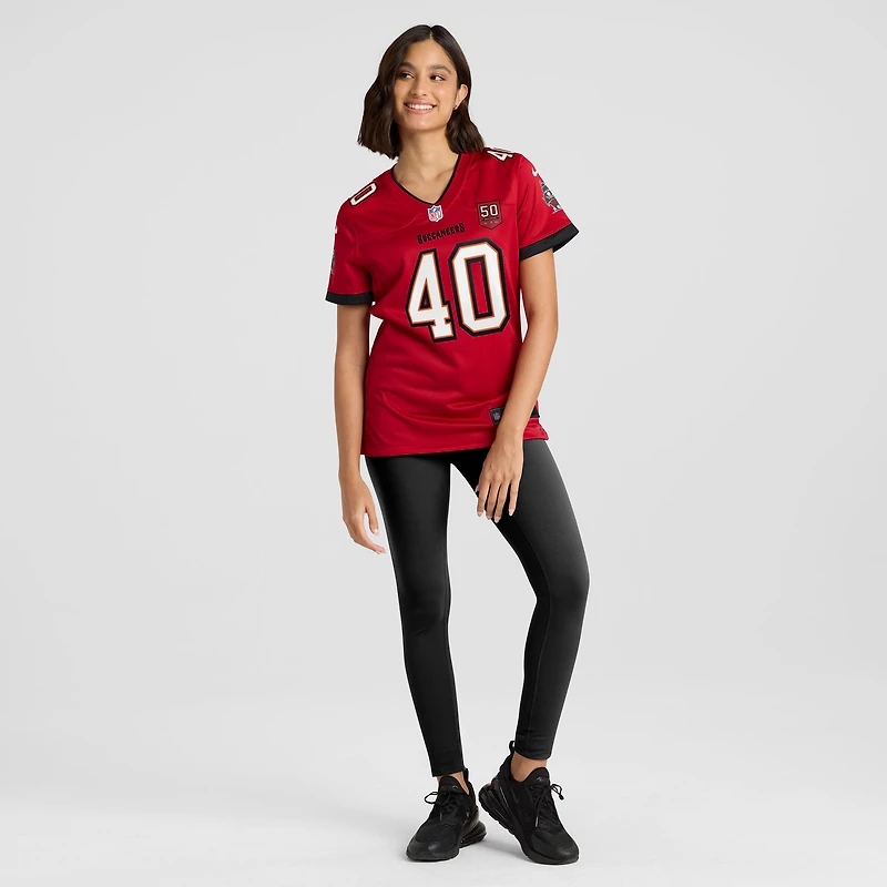Maillot Nike Mike Alstott rouge pour femme, 50e anniversaire des Tampa Bay Buccaneers