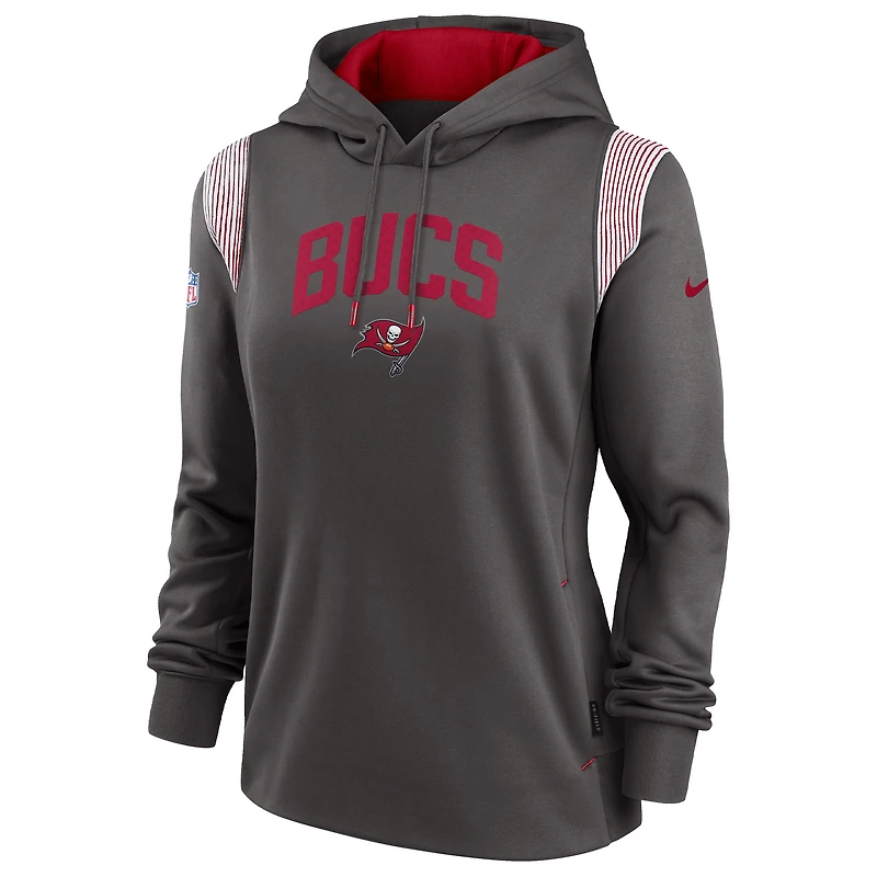 Chandail à capuchon Performance Stack Sideline des Buccaneers de Tampa Bay en étain Nike pour femme