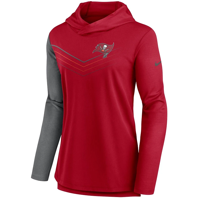 T-shirt à capuche Performance manches longues Nike pour femmes, rouge/charbon chiné, Tampa Bay Buccaneers Chevron