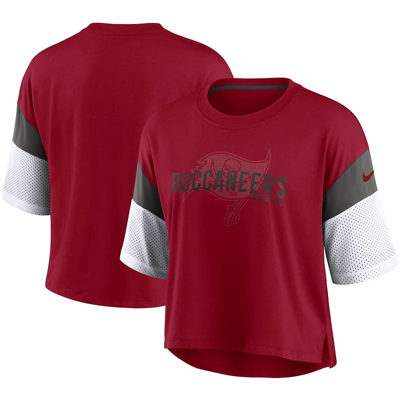 Haut court Performance Nike Tampa Bay Buccaneers Nickname Tri-Blend Rouge/Blanc pour Femme