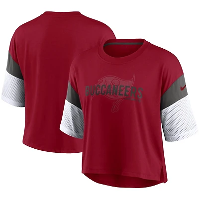 Haut court Performance Nike Tampa Bay Buccaneers Nickname Tri-Blend Rouge/Blanc pour Femme