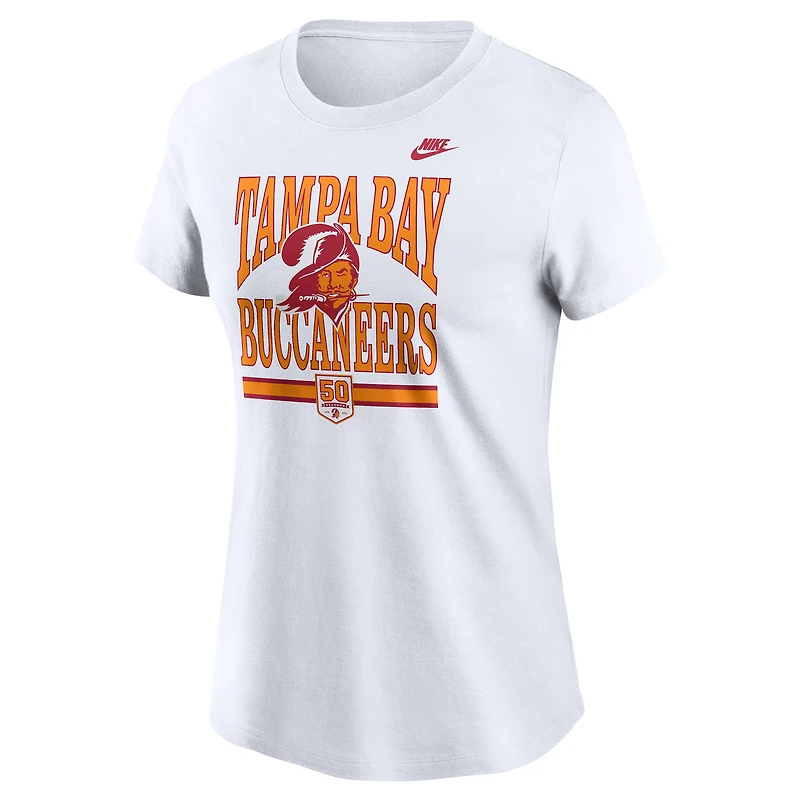 T-shirt Nike blanc pour femme, 50e saison des Tampa Bay Buccaneers