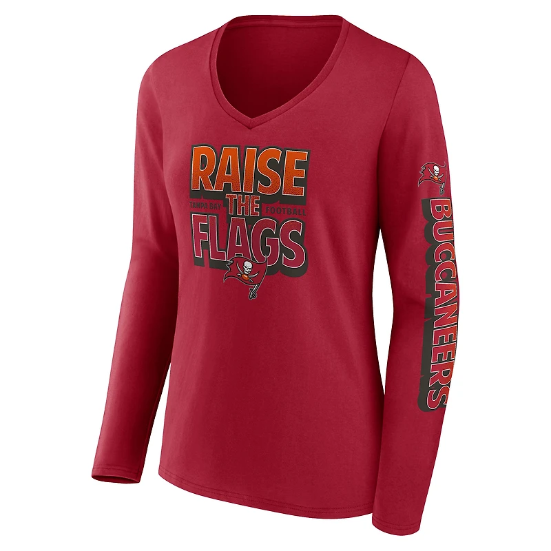 T-shirt rouge à manches longues et col en V pour femme Tampa Bay Buccaneers Hometown Sweep