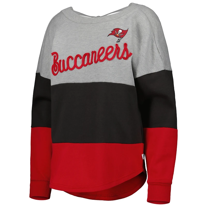 Sweat-shirt Touch Heather Grey/Red Tampa Bay Buccaneers Outfield Deep V-Back Waist Length Pullover pour femme