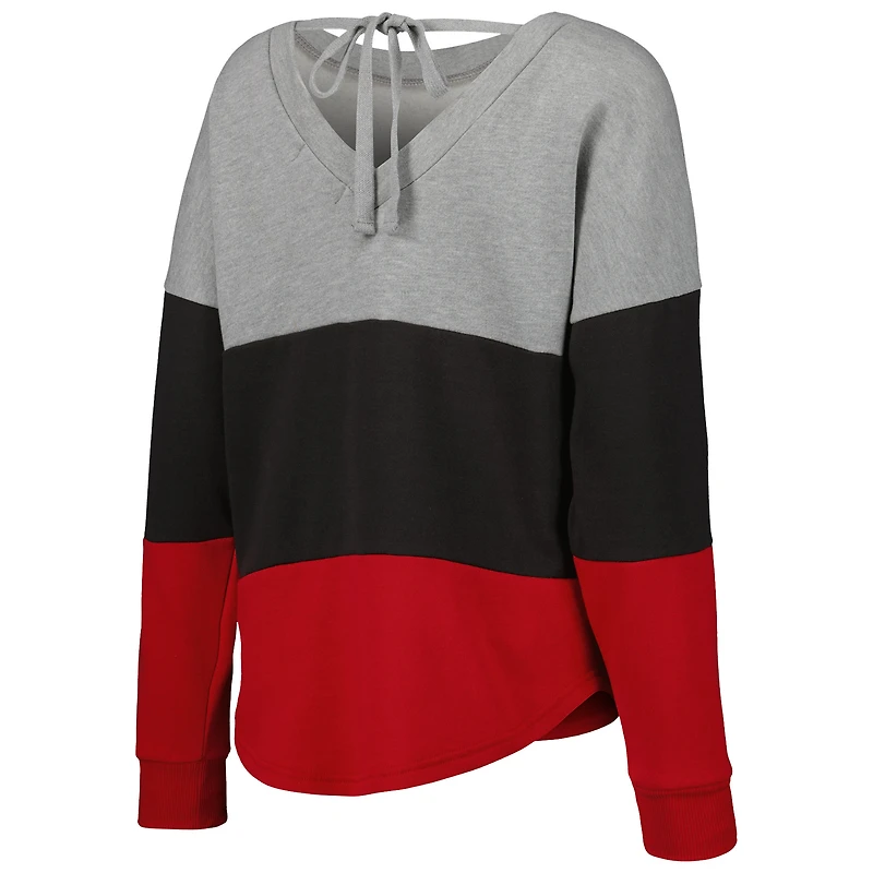Sweat-shirt Touch Heather Grey/Red Tampa Bay Buccaneers Outfield Deep V-Back Waist Length Pullover pour femme