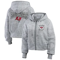 Women's WEAR by Erin Andrews  Heather Gray Tampa Bay Buccaneers Speckled Fleece Cropped Full-Zip Hoodie