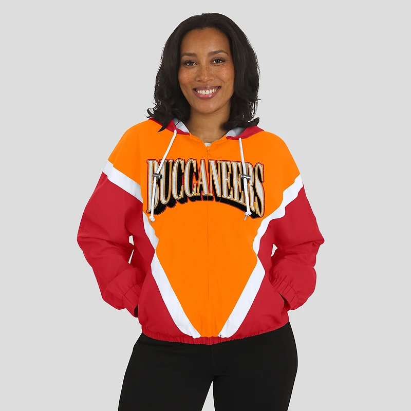 Women's WEAR by Erin Andrews Orange/Red Tampa Bay Buccaneers Retro Crinkle Full-Zip Hoodie Windbreaker