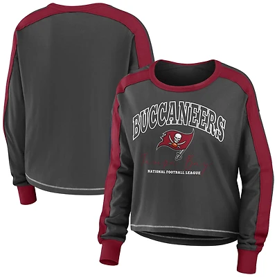 T-shirt court à manches longues et blocs de couleurs pour femme WEAR by Erin Andrews étain/rouge Tampa Bay Buccaneers