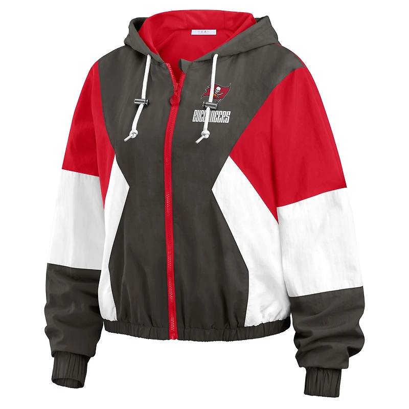 Women's WEAR by Erin Andrews Pewter/Red Tampa Bay Buccaneers Plus Color Block Full-Zip Windbreaker Jacket