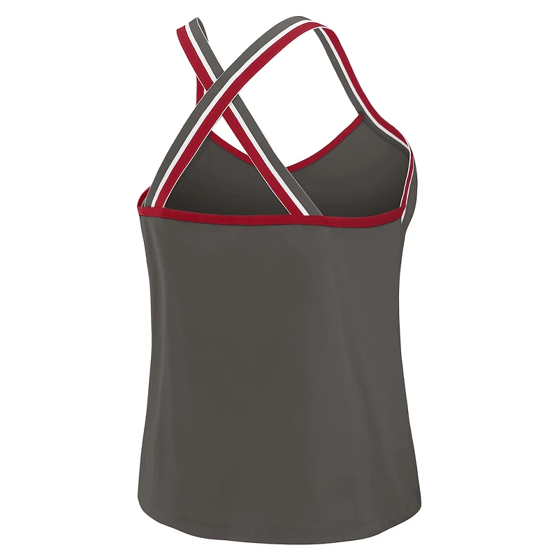 Women's WEAR by Erin Andrews Pewter Tampa Bay Buccaneers Cross Strap Tri-Blend Tank Top