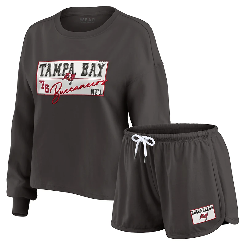 Ensemble de détente pour femme WEAR by Erin Andrews, maillot rugby épais en étain des Buccaneers Tampa Bay, t-shirt à manches longues et short