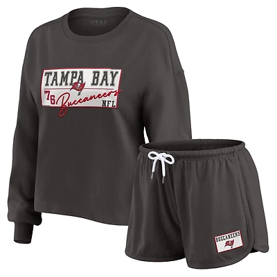 Ensemble de détente pour femme WEAR by Erin Andrews, maillot rugby épais en étain des Buccaneers Tampa Bay, t-shirt à manches longues et short