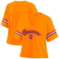 Women's WEAR by Erin Andrews Pewter Tampa Bay Buccaneers Plus Color Block Boxy V-Neck T-Shirt