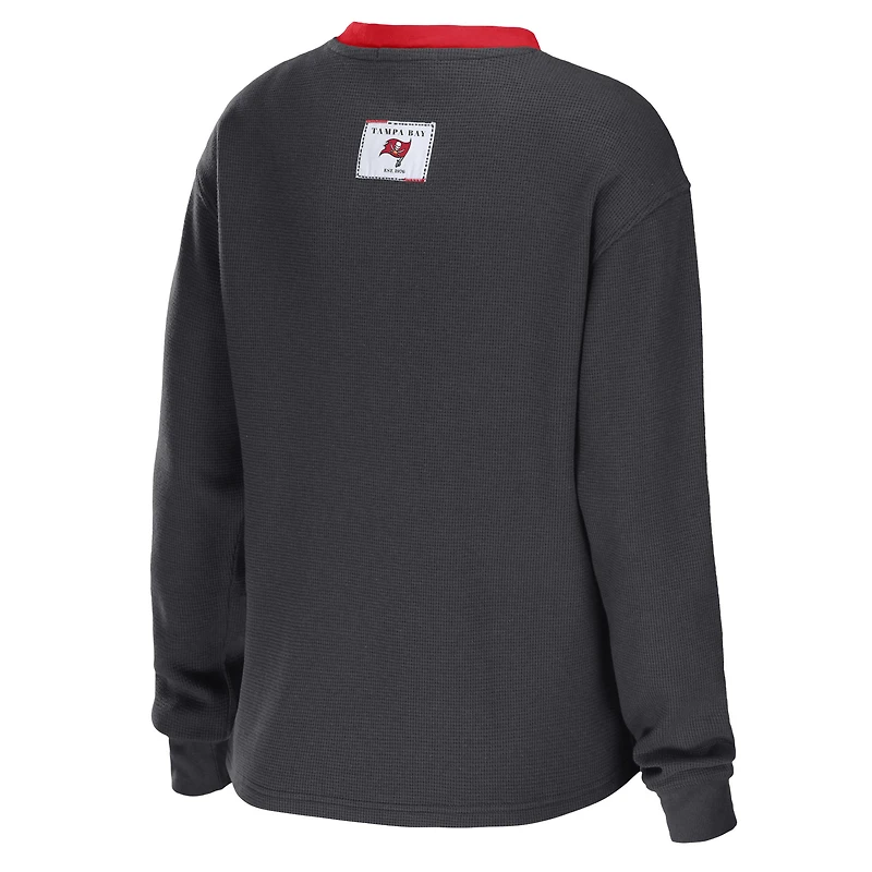 Women's WEAR by Erin Andrews Pewter Tampa Bay Buccaneers Waffle Henley Long Sleeve T-Shirt