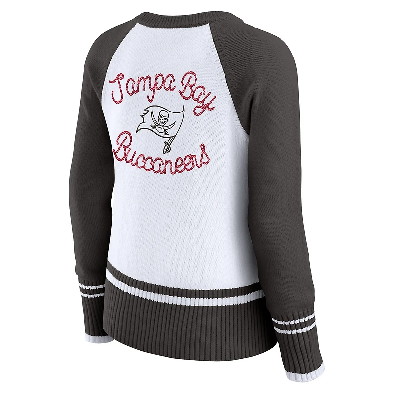 Women's WEAR by Erin Andrews White/Pewter Tampa Bay Buccaneers Colorblock Raglan Sweater