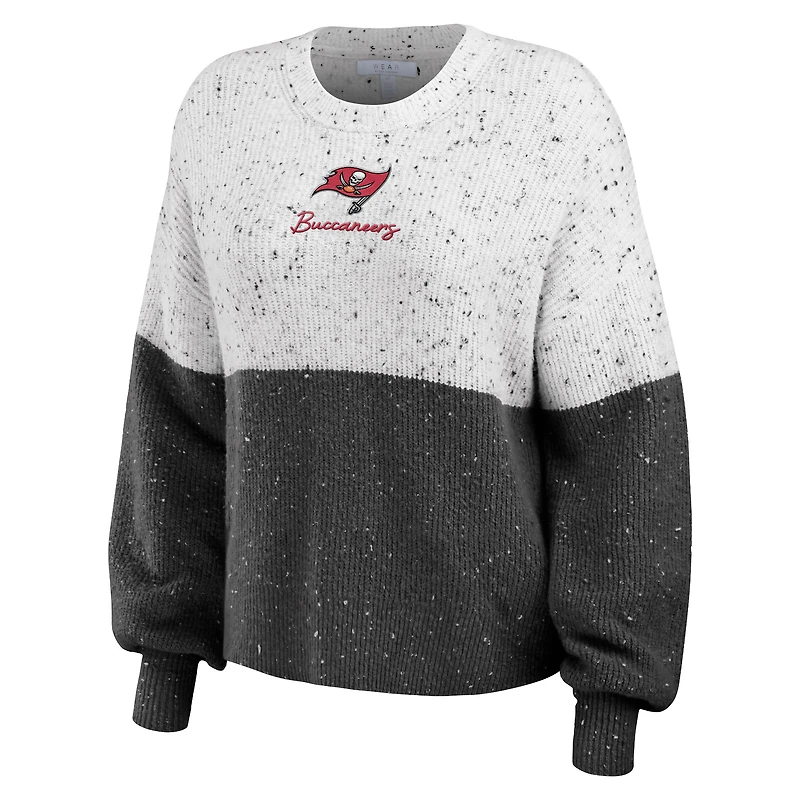Women's WEAR by Erin Andrews  White/Pewter Tampa Bay Buccaneers Lighweight Modest Crop Color-Block Pullover Sweater