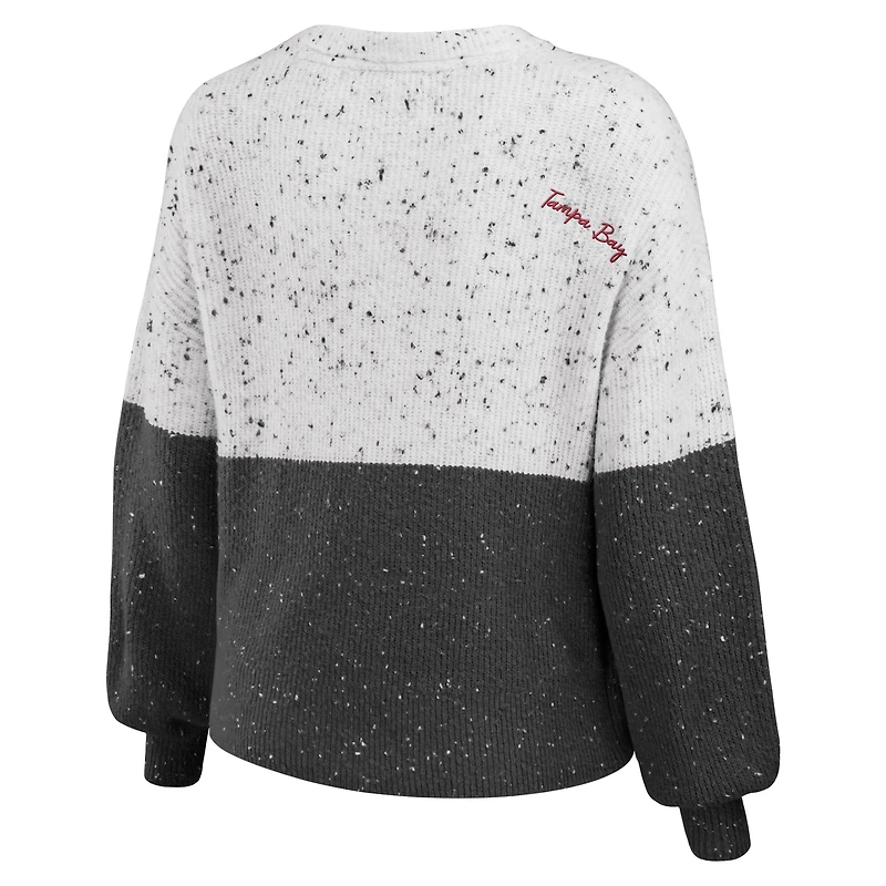 Women's WEAR by Erin Andrews  White/Pewter Tampa Bay Buccaneers Lighweight Modest Crop Color-Block Pullover Sweater